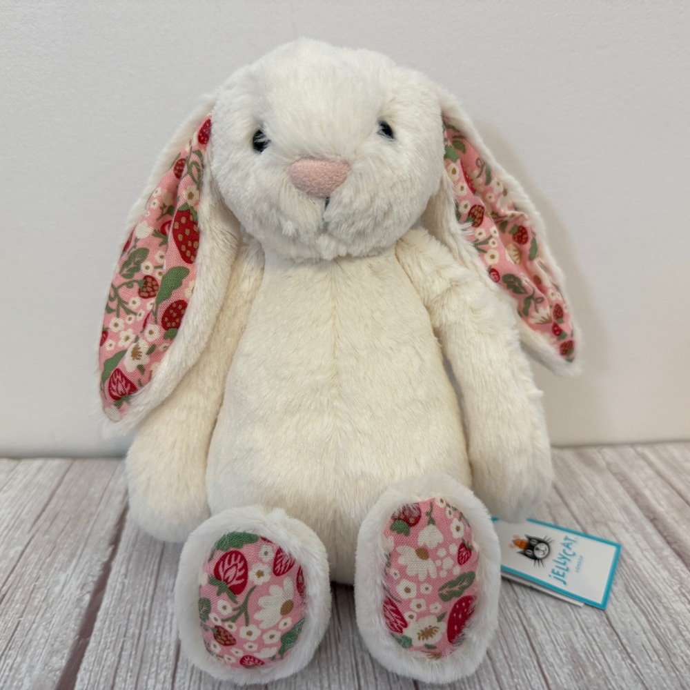 Jellycat BLOSSOM CREAM BUNNY BERRY Strawberry - Small 8" - Authentic New w Tags